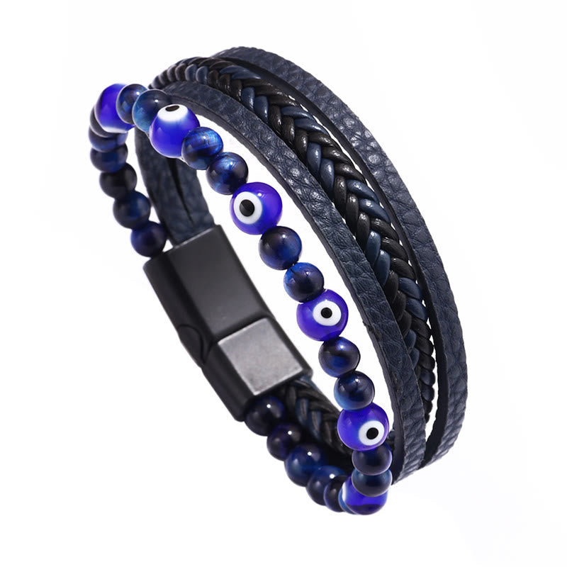 Karma Stone Evil Eye Tiger Eye Protection Beaded Multilayered Braided Bracelet
