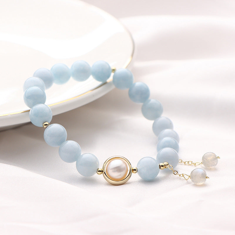Karma Stone Aquamarine Pearl Healing Moonstone Beads Charm Bracelet