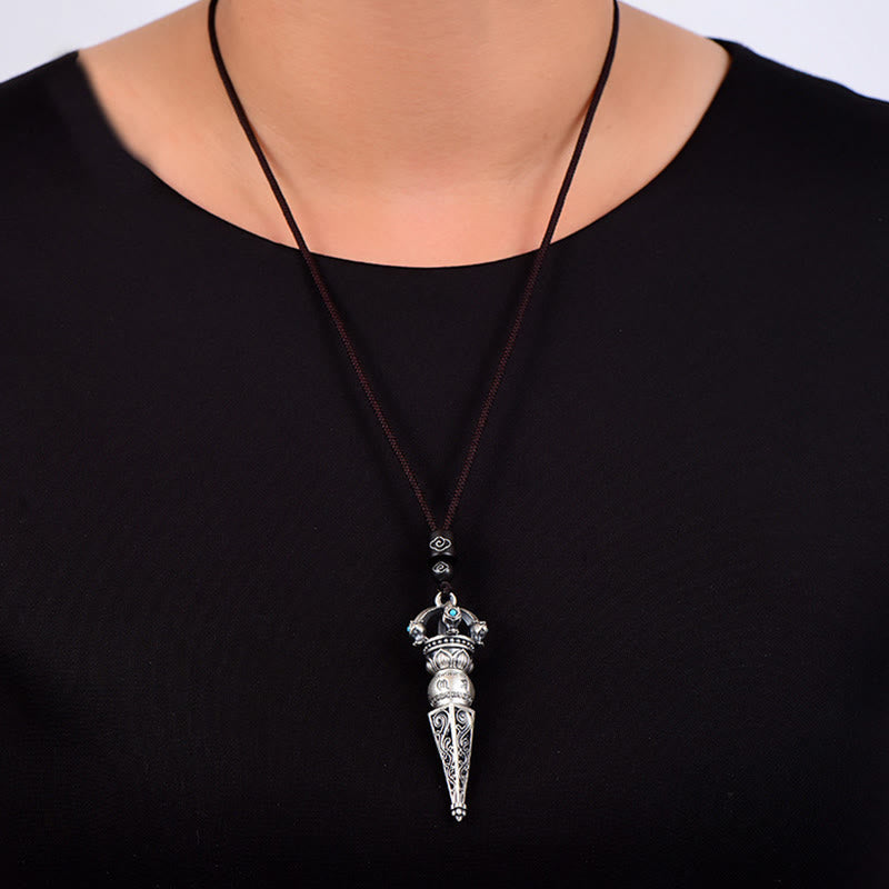 Karma Stone Tibetan Om Mani Padme Hum Dorje Vajra Design Wisdom Rotatable Necklace Pendant