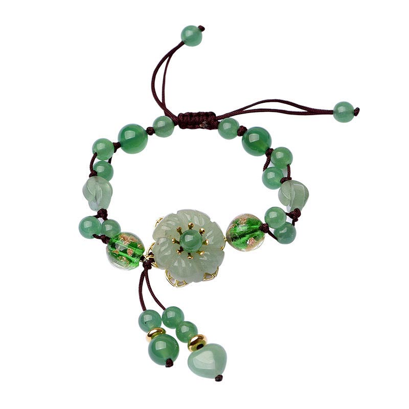 Karma Stone Natural Green Jade Luck Dangling Flower Bracelet