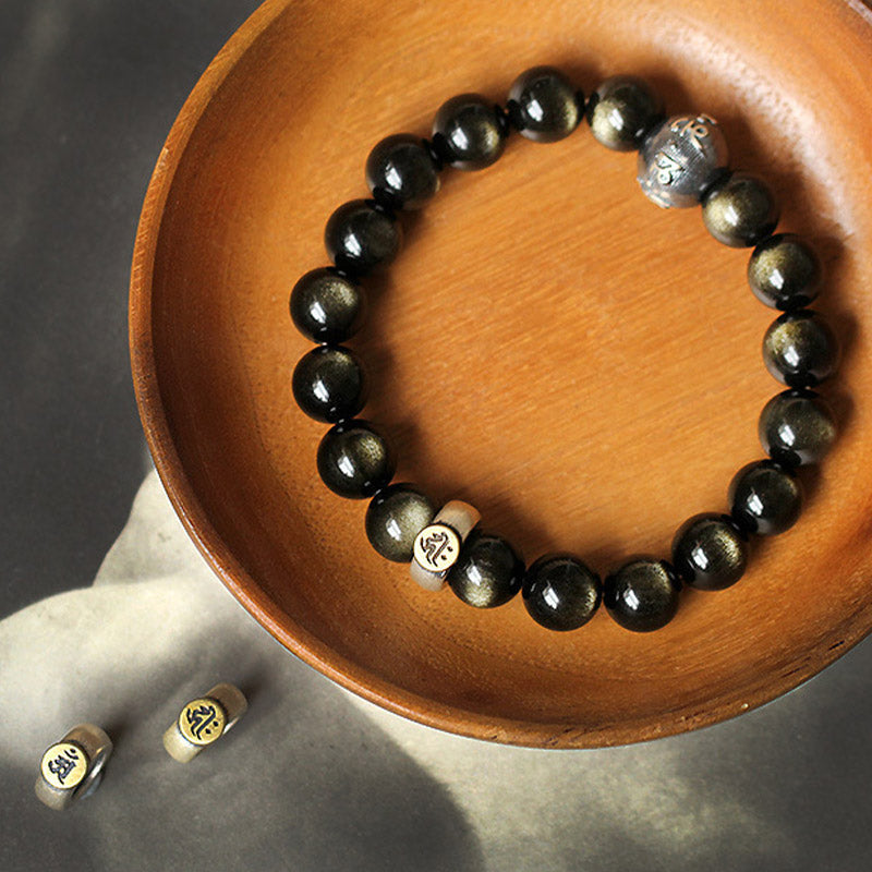 Karma Stone Chinese Zodiac Natal Buddha Obsidian Purification Bracelet