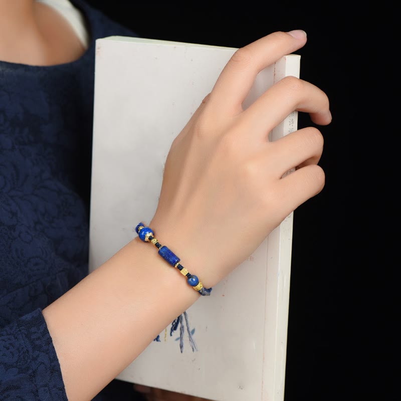 Karma Stone Handmade Natural Lazurite Bead Positive Rope Bracelet