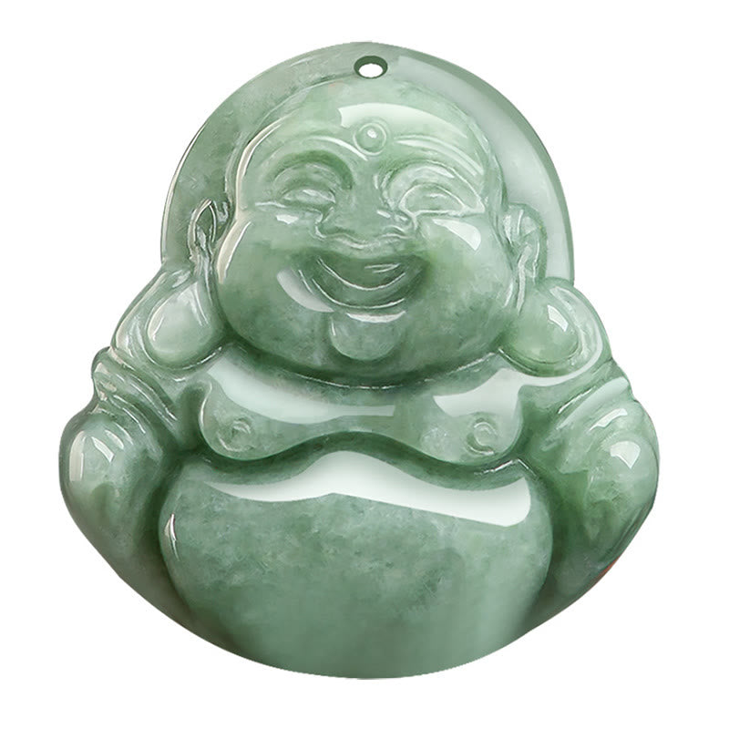Karma Stone Natural Green Jade Laughing Buddha Luck Abundance Necklace Pendant