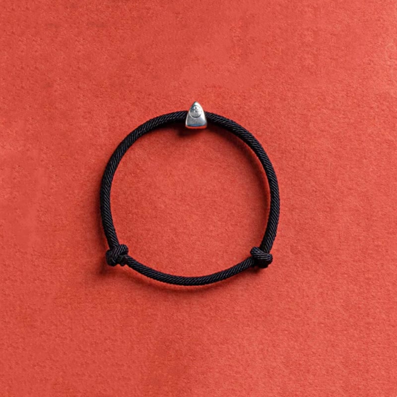 Karma Stone 925 Sterling Silver Fu Character Blessing Handmade Braided Bracelet