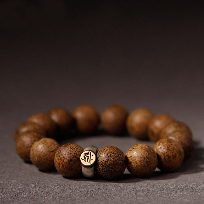 Karma Stone Chinese Zodiac Natal Buddha Natural Agarwood Silver Peace Calm Bracelet