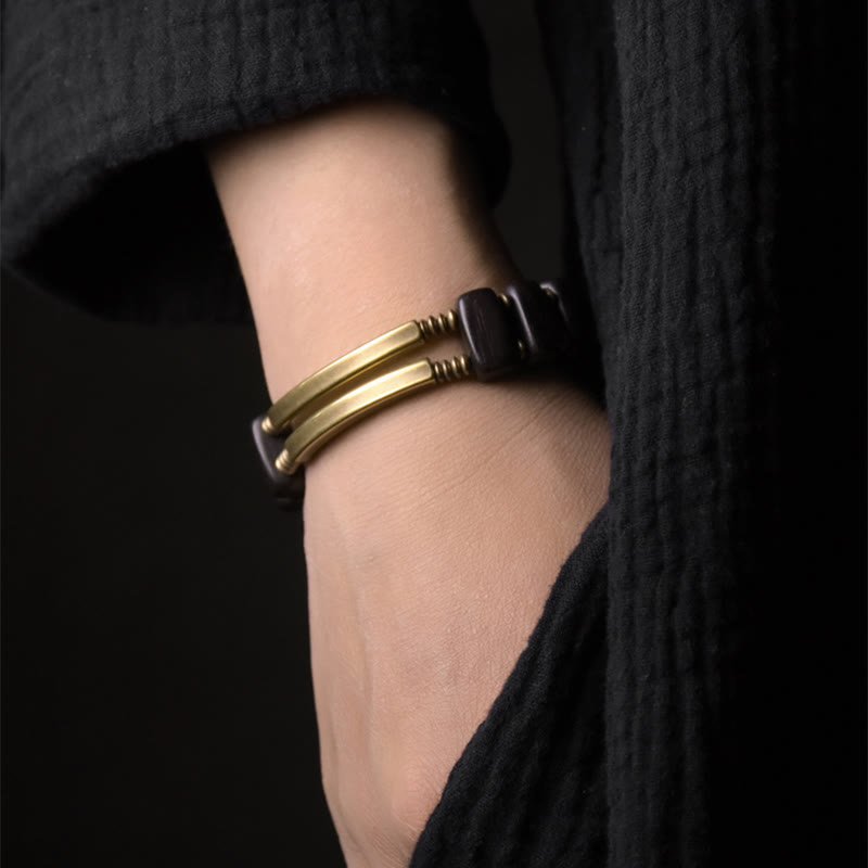 Karma Stone Tibetan Ebony Wood Copper Balance Double Layer Bracelet