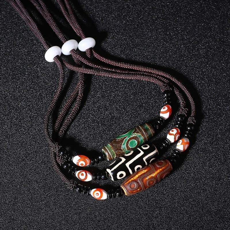 Karma Stone Tibetan Nine-Eye Dzi Bead Protection String Necklace