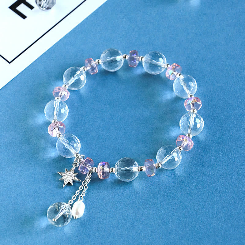 Karma Stone White Crystal Pink Crystal Protection Star Charm Bracelet