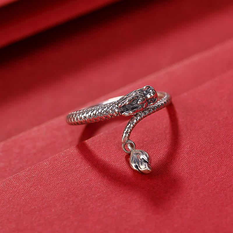 Karma Stone 925 Sterling Silver Vintage Year of the Dragon Luck Protection Strength Adjustable Ring