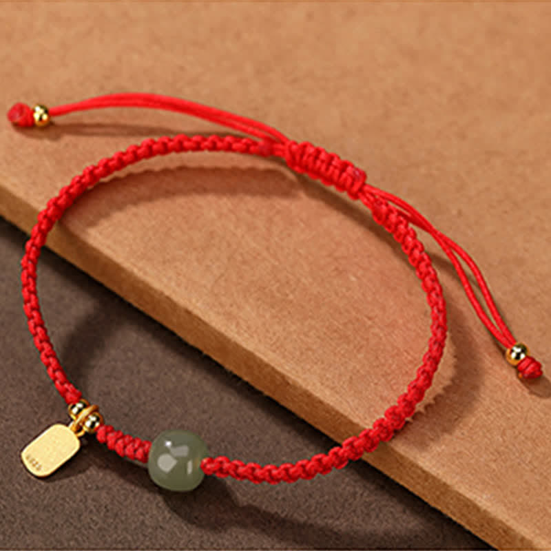 Karma Stone 925 Sterling Silver Hetian Jade Blessing Wealth Red String Bracelet