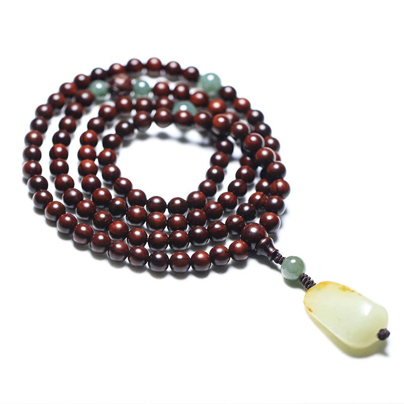 Karma Stone Tibetan Small Leaf Red Sandalwood Jade Mala Meditation Bracelet