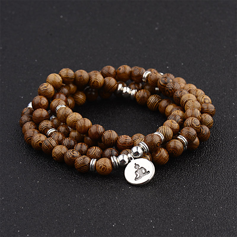 Karma Stone Tibetan Lightning Strike Wood Bracelet Lotus Buddha Mala