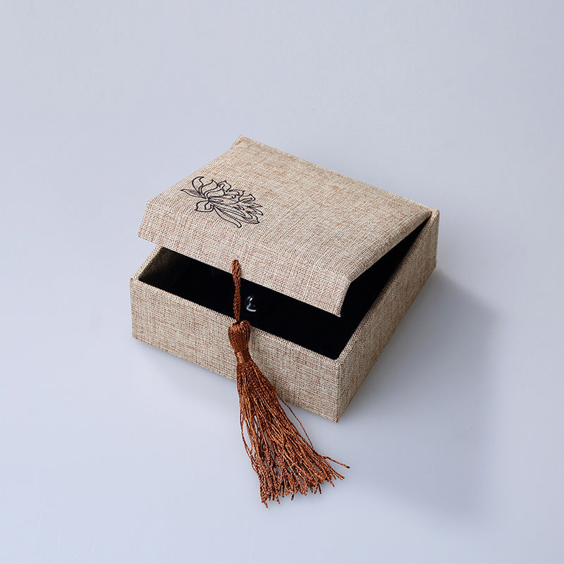 Karma Stone Lotus Pattern Jewelry Storage Box Gift Box Tassels
