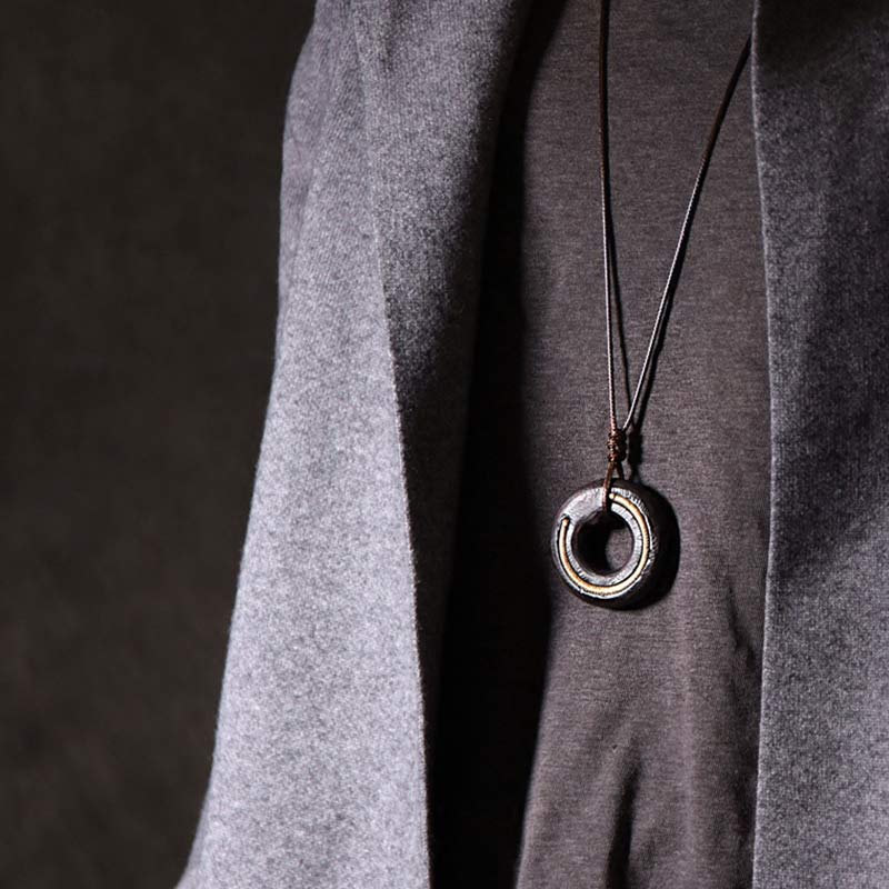 Karma Stone Zen Circle Ebony Wood Peace Calm Necklace Pendant