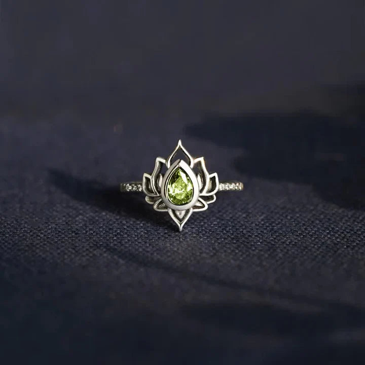Karma Stone Sterling Silver Lotus Zircon Blessing Protection Ring