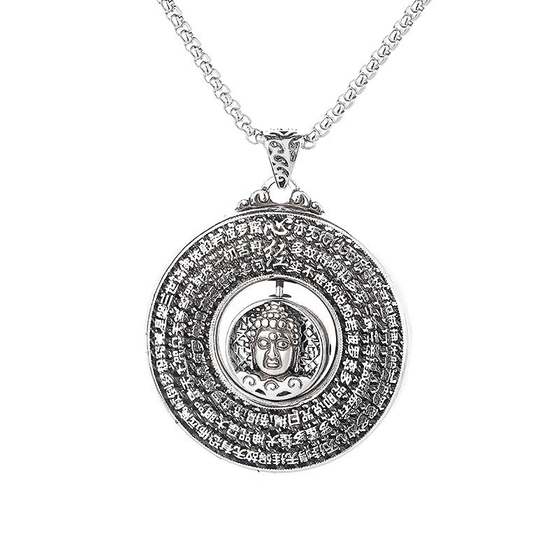 Karma Stone Heart Sutra Buddha Carved Peace Buckle Design Serenity Rotatable Necklace Pendant