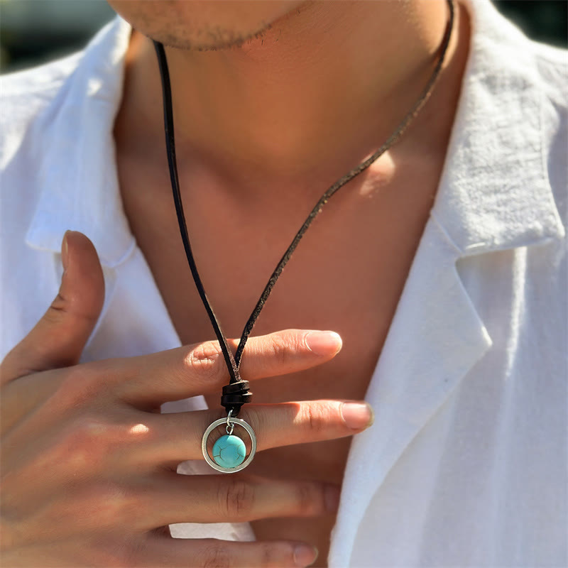 Karma Stone Round Turquoise Stone Protection Strength Necklace Pendant