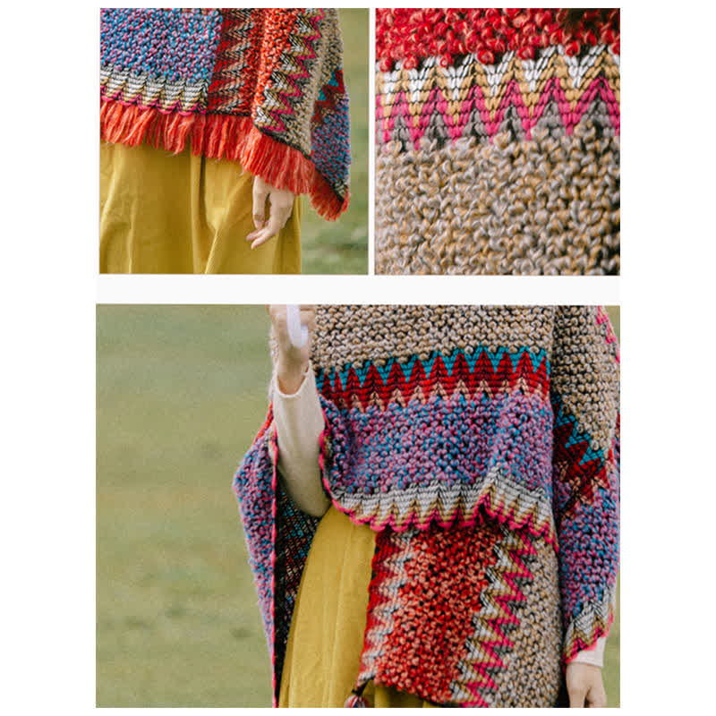 Karma Stone Tibetan Shawl Knitting Warm Cloak Tibetan Tassel Scarf