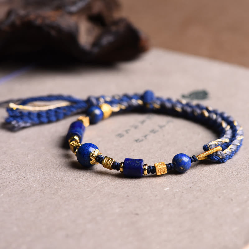 Karma Stone Handmade Natural Lazurite Bead Positive Rope Bracelet