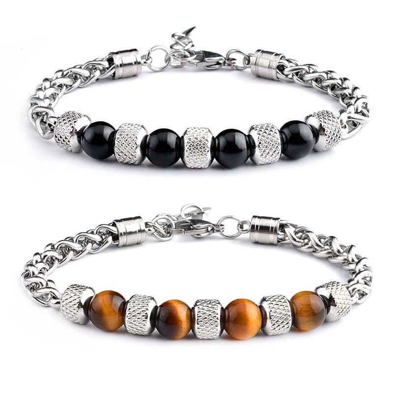 Karma Stone Black Onyx Tiger Eye Bead Courage Bracelet