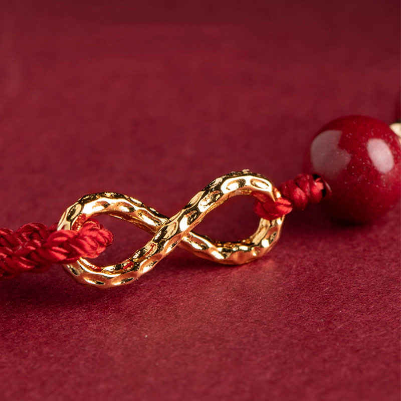Karma Stone Cinnabar Blessing Red String 14K Gold Infinity Symbol Bracelet Anklet