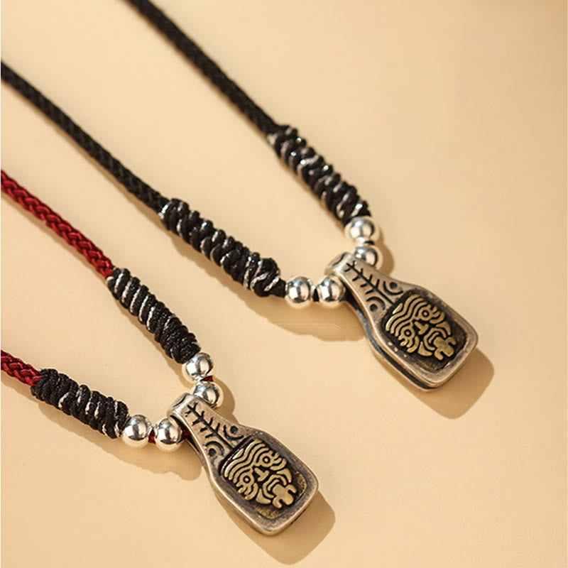 Karma Stone Tibetan 925 Sterling Silver Zakiram Goddess of Wealth Protection Rope Necklace Pendant