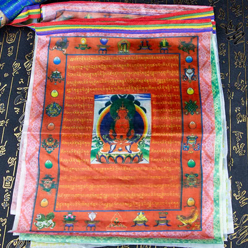 Karma Stone Tibetan 5 Colors Windhorse Buddha Tara Scriptures Healing Auspicious Outdoor Prayer Flag