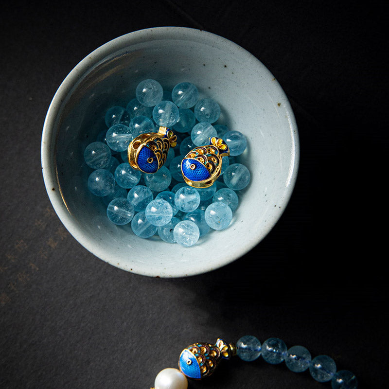 Karma Stone Natural Aquamarine Lazurite Fish Healing Bracelet