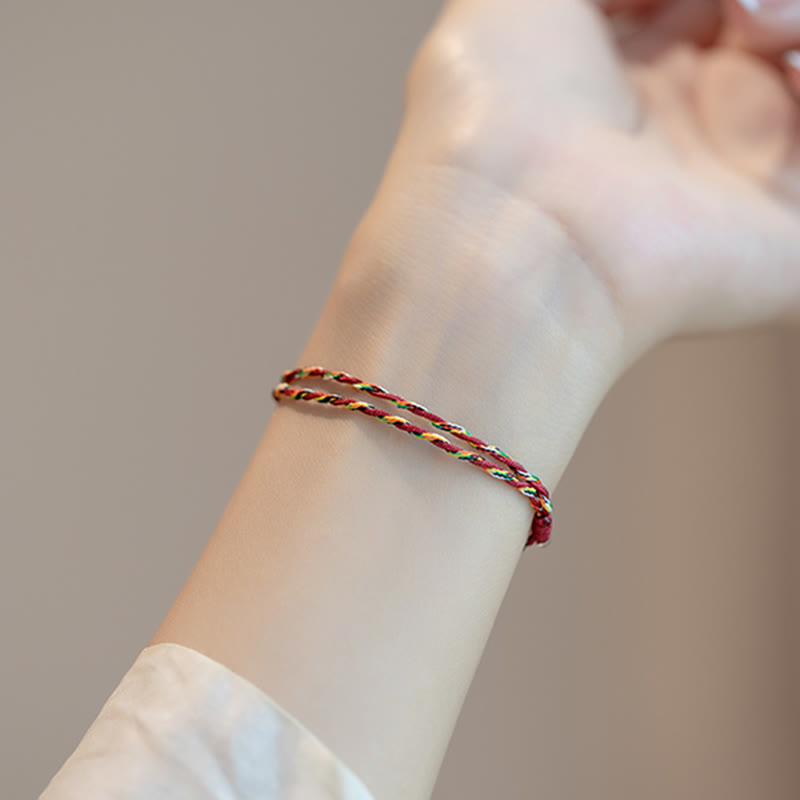 Karma Stone 925 Sterling Silver Luck Koi Fish Braided Colorful String Bracelet Anklet