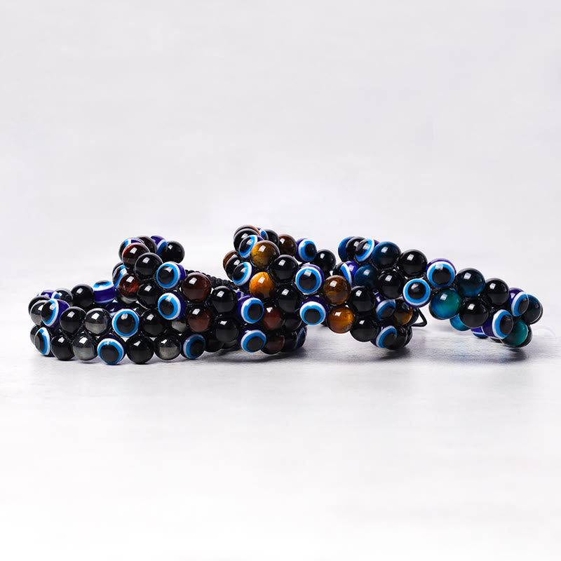 Karma Stone Evil Eye Hematite Tiger Eye Protection Beaded Bracelet
