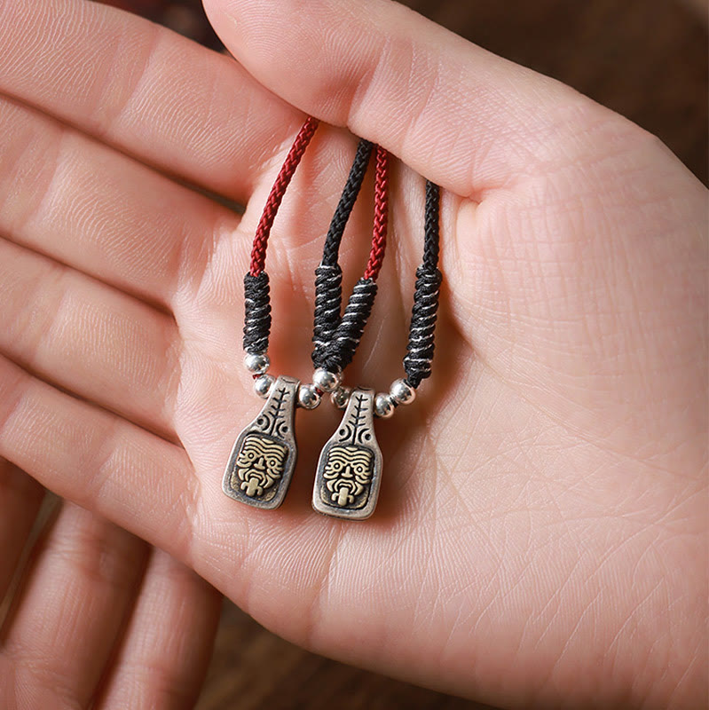 Karma Stone Tibetan 925 Sterling Silver Zakiram Goddess of Wealth Protection Rope Necklace Pendant