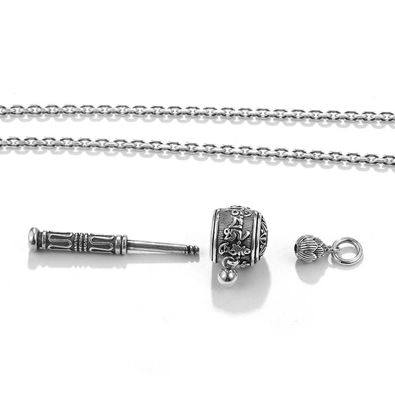 Karma Stone Tibetan Om Mani Padme Hum Prayer Wheel Lotus Wisdom Rotatable Necklace Pendant