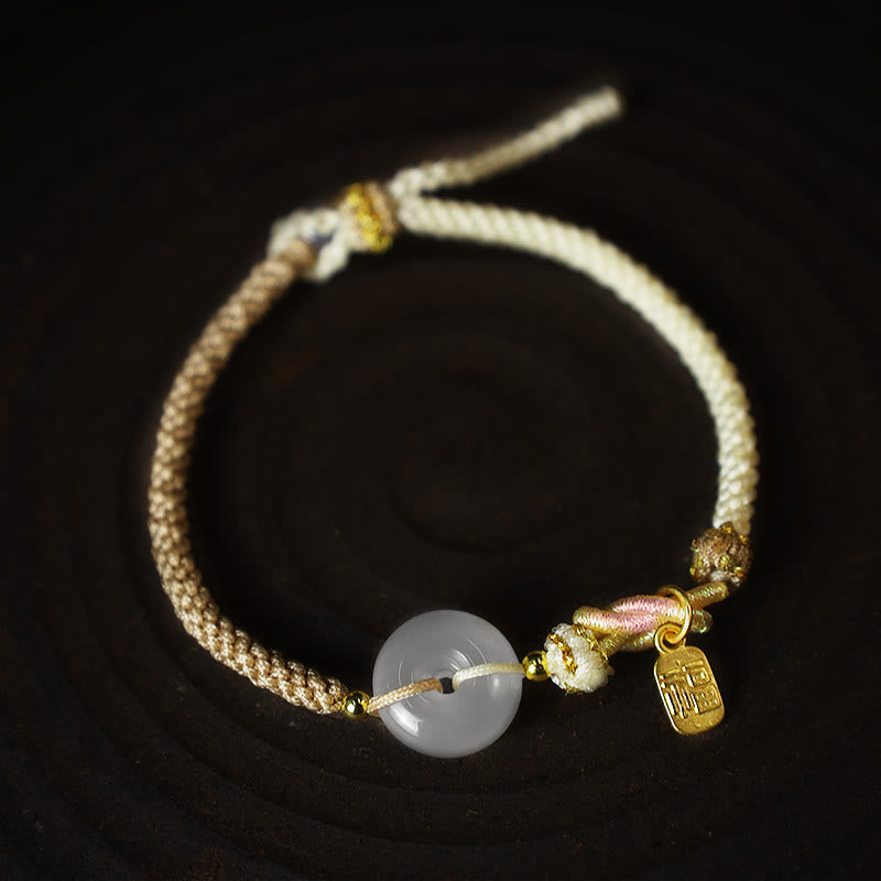 Karma Stone Handmade White Agate Peace Buckle Luck Happiness Protection Weave String Bracelet