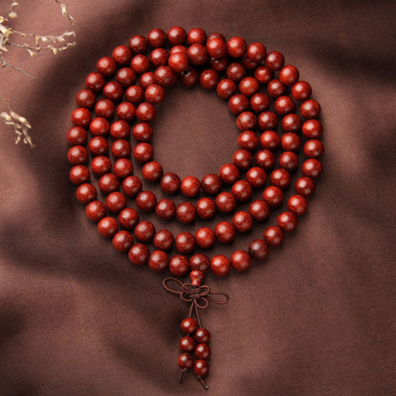 Karma Stone Tibetan Small Leaf Red Sandalwood 108 Beads Mala Meditation Bracelet