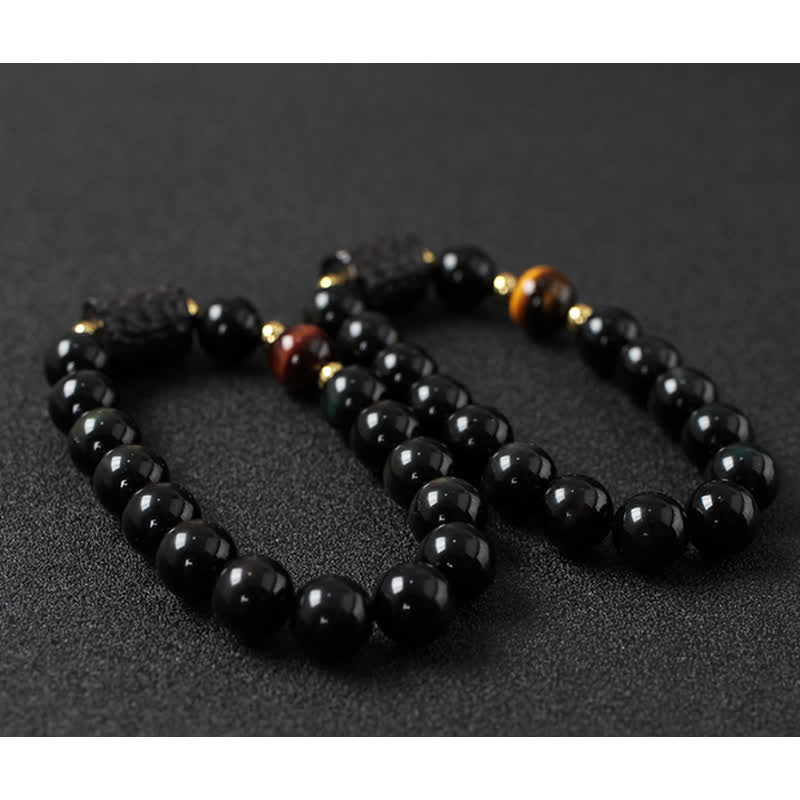 Karma Stone Black Obsidian Ebony Wood Red Tiger Eye Strength Couple Bracelet