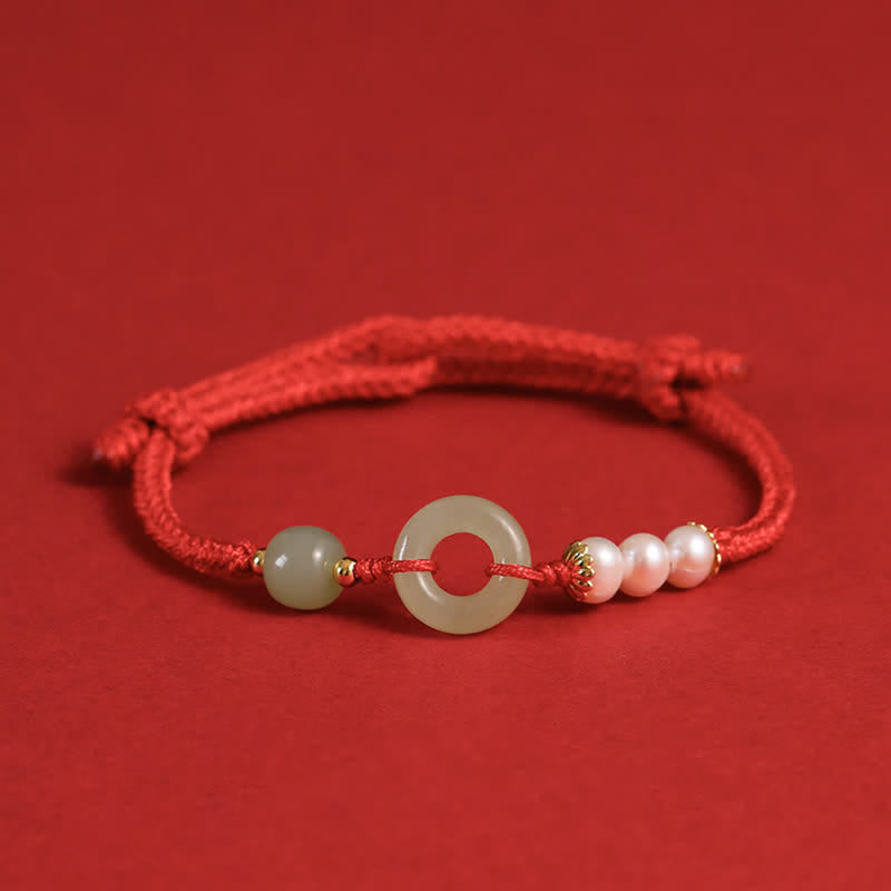 Karma Stone Natural Hetian Jade Pearl Peace Buckle Luck Bracelet