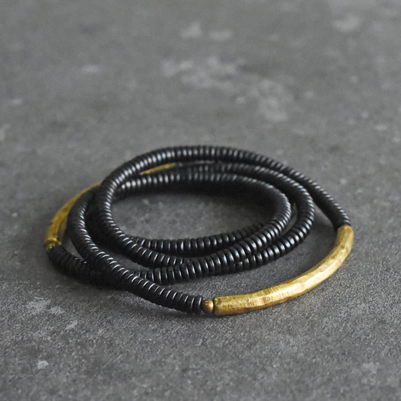 Karma Stone Ebony Wood Copper Balance Multilayered Bracelet