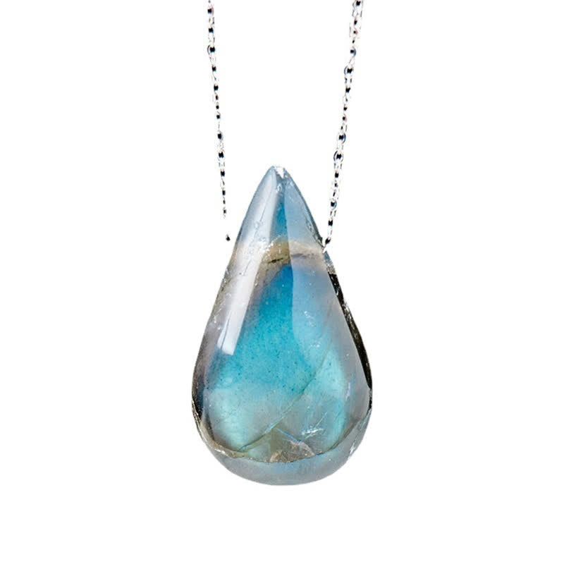 Karma Stone Labradorite Water Drop Support Healing Necklace Pendant