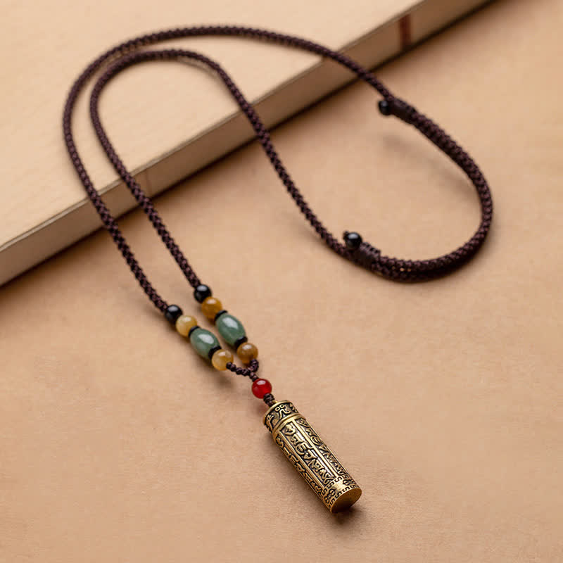 Karma Stone Tibet Om Mani Padme Hum Agate Shurangama Sutra Protection Necklace Pendant