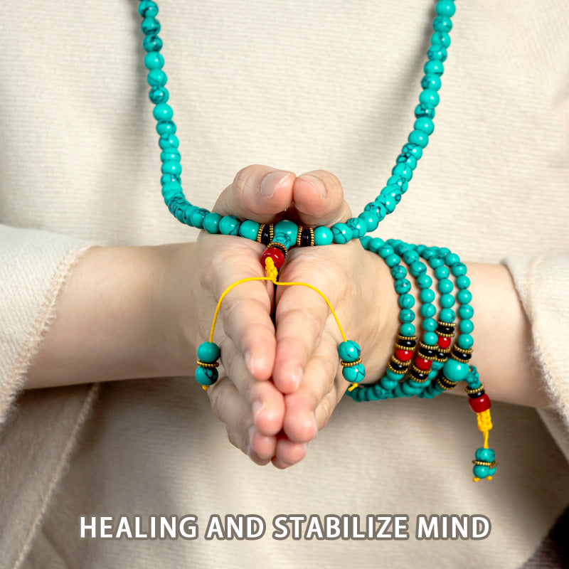 Karma Stone Tibetan Turquoise Healing Women's Prayer Bead Bracelet Men's Prayer Bead Bracelet Necklace