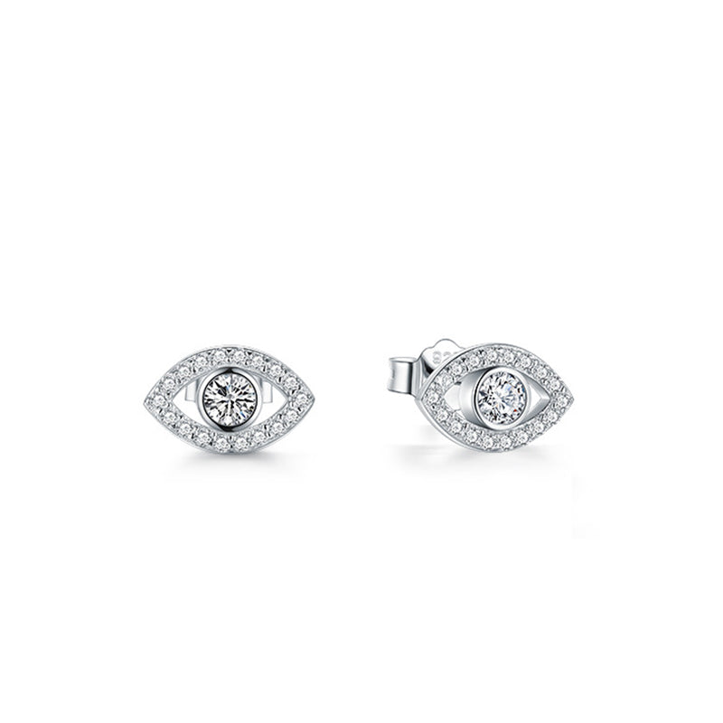 Karma Stone 925 Sterling Silver Evil Eye Symbol Protection Stud Earrings