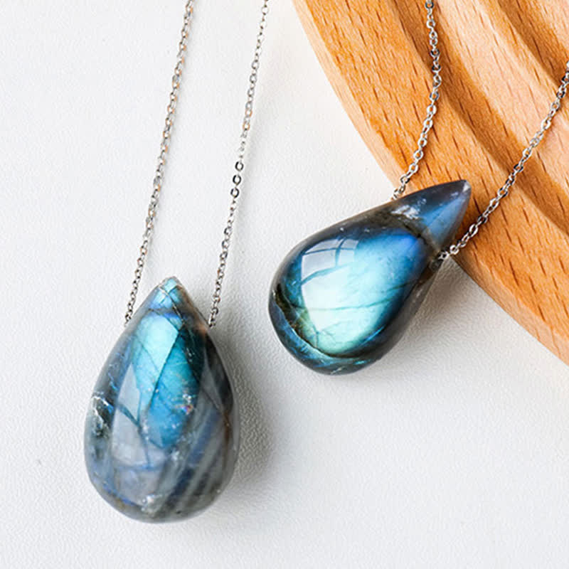Karma Stone Labradorite Water Drop Support Healing Necklace Pendant