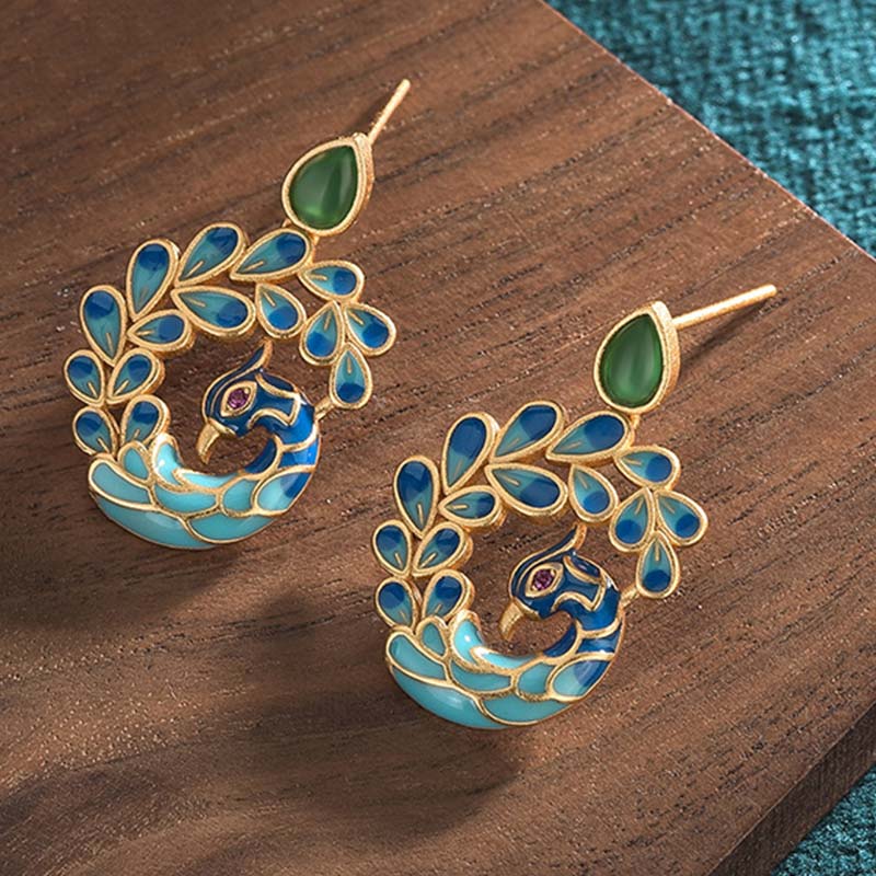 Karma Stone Natural White Peacock Green Agate Fortune Earrings