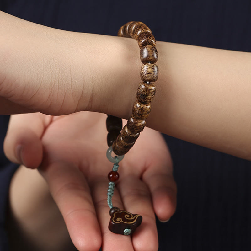 Karma Stone Agarwood Copper Coin Auspicious Cloud Calm Bracelet