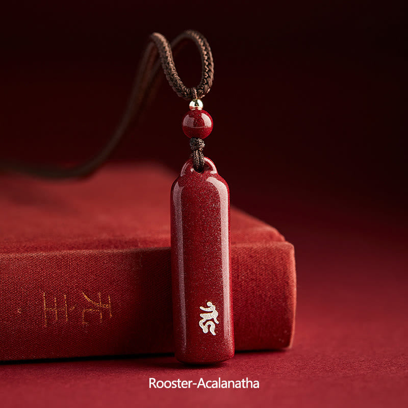 Karma Stone Chinese Zodiac Natal Buddha Cinnabar Amulet Protection String Necklace Pendant