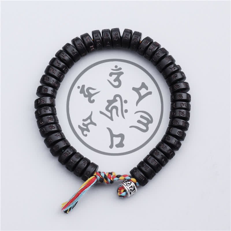 Karma Stone Tibetan coconut shell beads engraved with Om Mani Padme Hum Mantra happiness protection bracelets