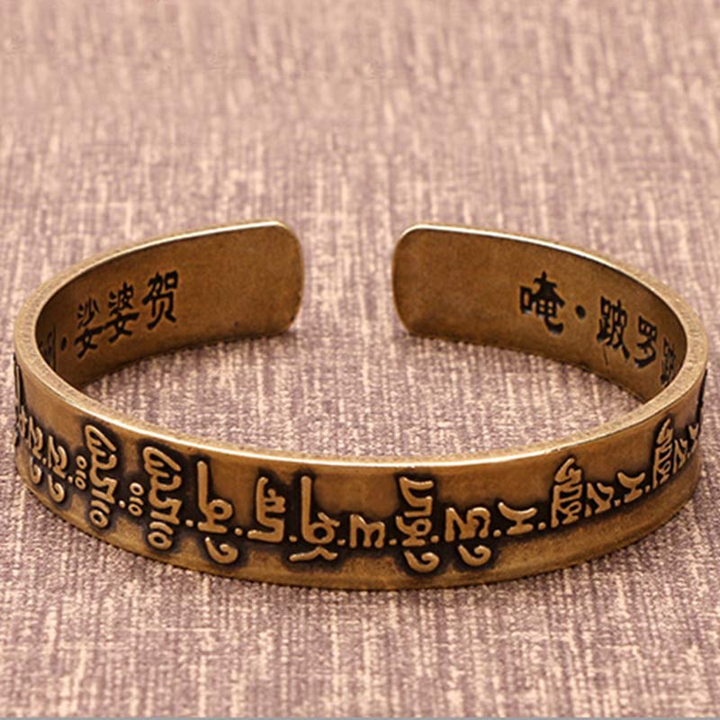 Karma Stone Tibetan Mahāpratisarā Mantra Sanskrit Copper Brass Healing Bracelet Bangle