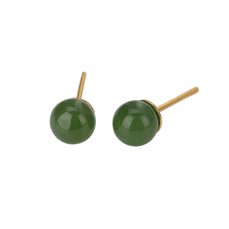 Karma Stone 925 Sterling Silver Round Cyan Jade Healing Calm Stud Earrings
