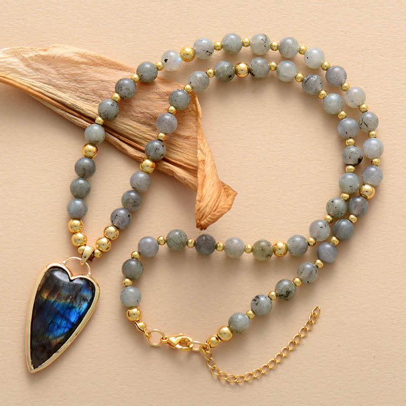Karma Stone Labradorite Support Healing Beaded Necklace Pendant