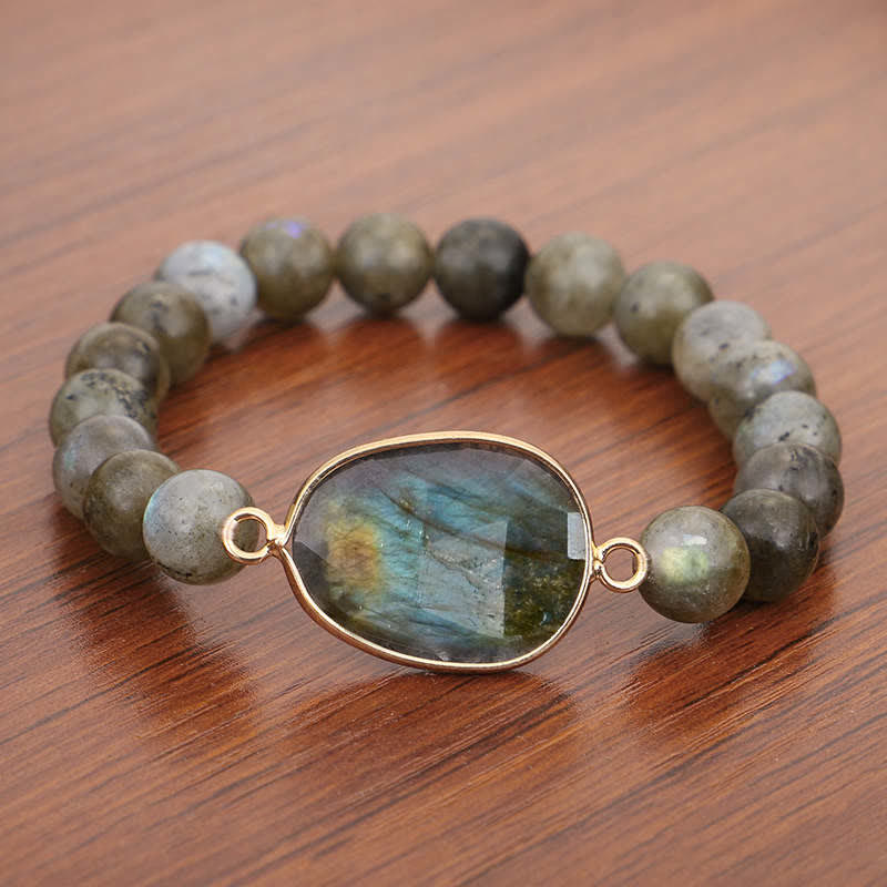 Karma Stone Natural Labradorite Moonstone Support Healing Beaded Bracelet